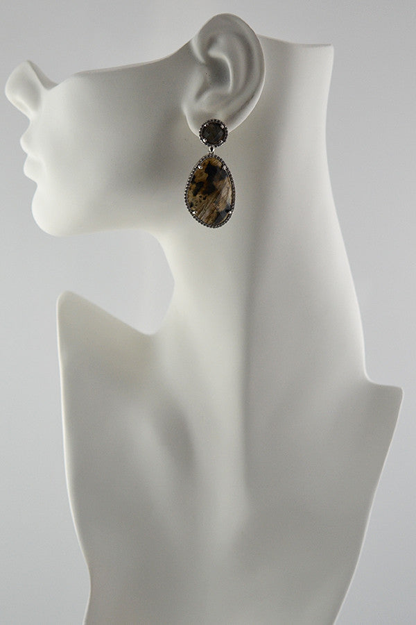 Silver Labradorite Halo Earrings