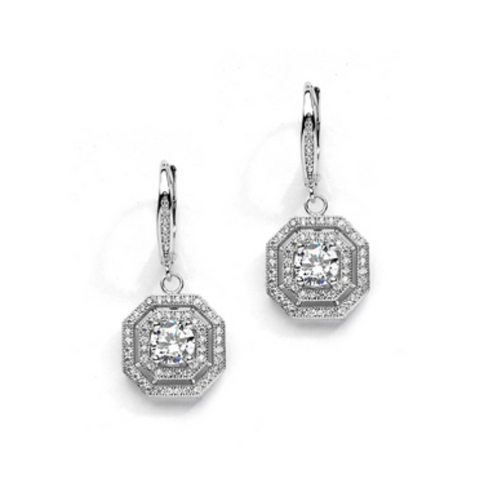 Vintage CZ Dangle Wedding Earrings in Art Deco Style