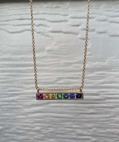 Custom Rainbow Gemstones Bar Necklace