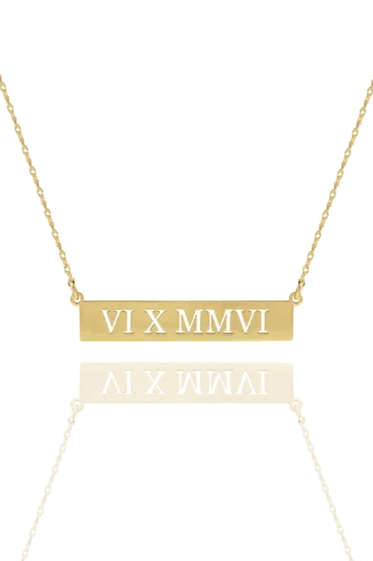 Pierced Roman Numeral Date Necklace