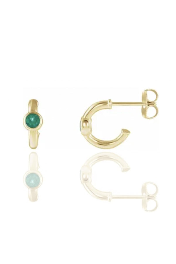 Yellow Gold Emerald Huggie Earrings